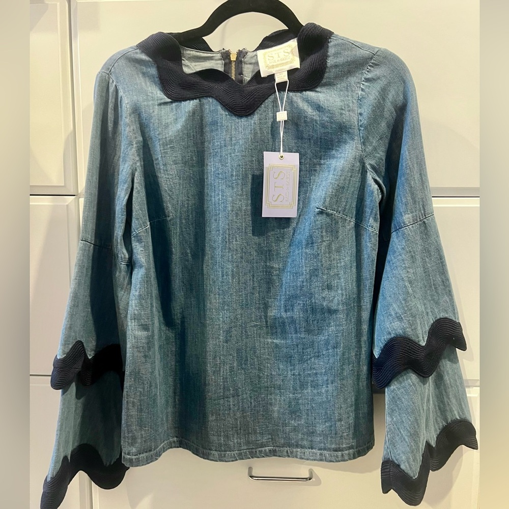 NWT Sail to Sable Chambray Double Bell Sleeve Top Size XS Brand new - Picture 2 of 11